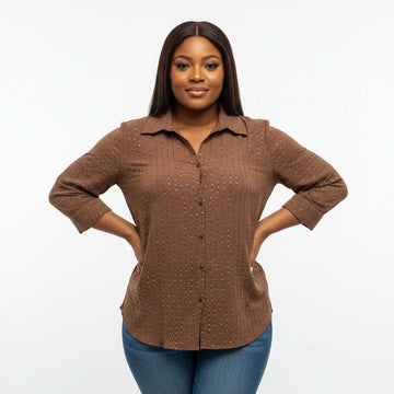 All Over Thread Sequin Natural Shirt Brown Nawao.com