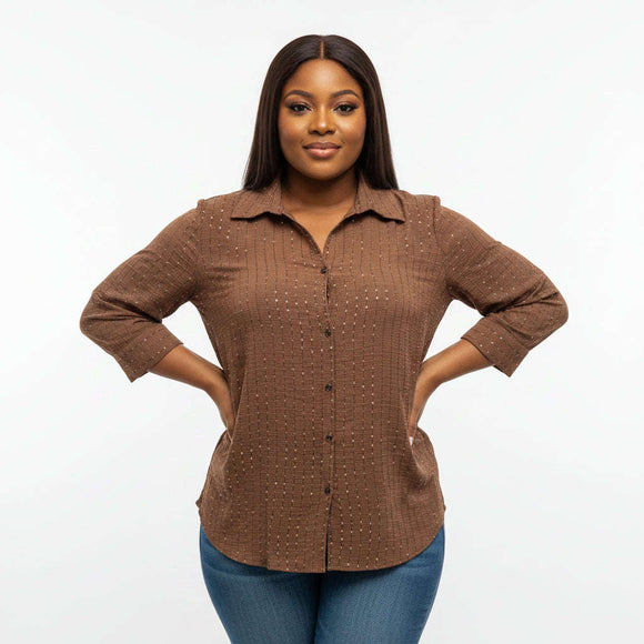 All Over Thread Sequin Natural Shirt Brown Nawao.com