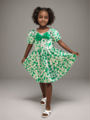 Aop Puff Sleeve With Bow Dress Nawao.com