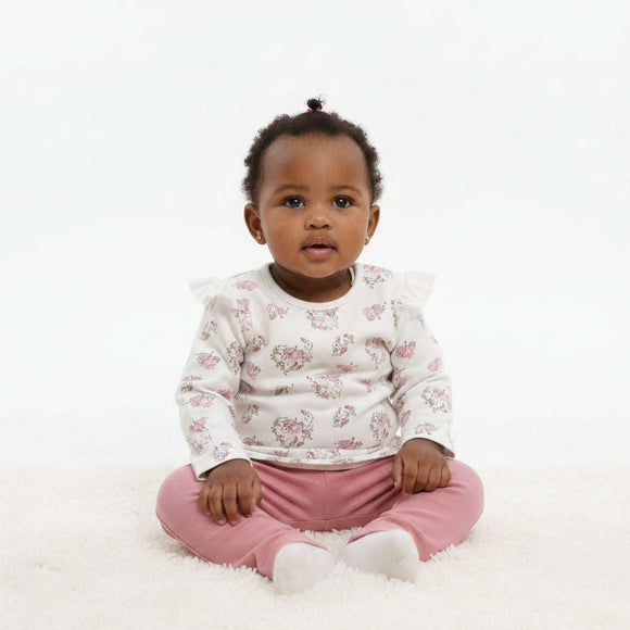 Aop Tshirt With Dusty Pink Pajama 2Pc Nightwear Set Pale Pink Nawao.com