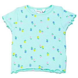 Aqua Floral All Over Print T Shirt Nawao.com