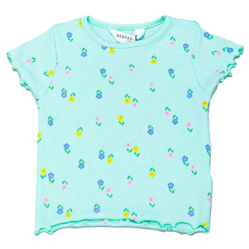 Aqua Floral All Over Print T Shirt Nawao.com