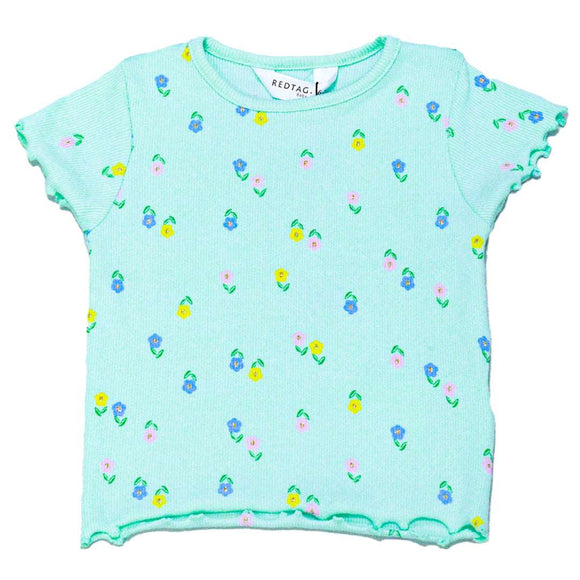 Aqua Floral All Over Print T Shirt Nawao.com