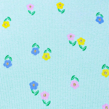 Aqua Floral All Over Print T Shirt Nawao.com