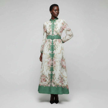 Assorted Belted Long Sleeve Dress Assorted Nawao.com