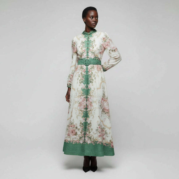Assorted Belted Long Sleeve Dress Assorted Nawao.com
