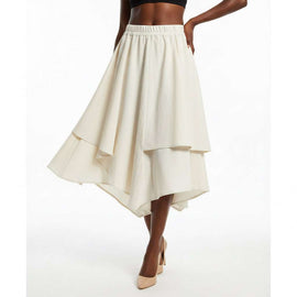 Assymetric  Cut Skirt Beige Nawao.com
