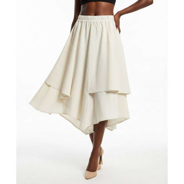 Assymetric  Cut Skirt Beige Nawao.com