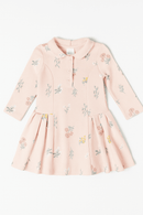 Baby Pink Floral All Over Print Pique Dress Pale Nawao.com