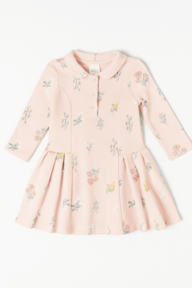 Baby Pink Floral All Over Print Pique Dress Pale Nawao.com
