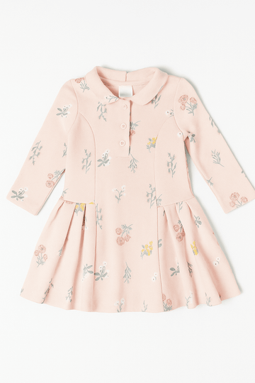 Baby Pink Floral All Over Print Pique Dress Pale Nawao.com