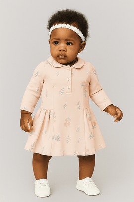 Baby Pink Floral All Over Print Pique Dress Pale Nawao.com