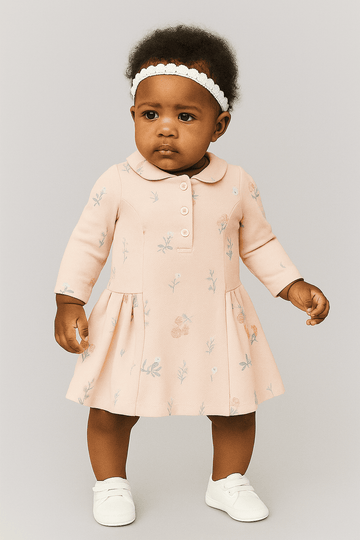 Baby Pink Floral All Over Print Pique Dress Pale Nawao.com