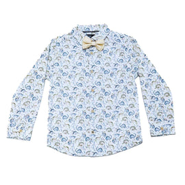 Beige Allover Print Long Sleeve Shirt With Bow Tie Nawao.com
