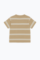 Beige And White Striped Yd Henley Tshirt Nawao.com