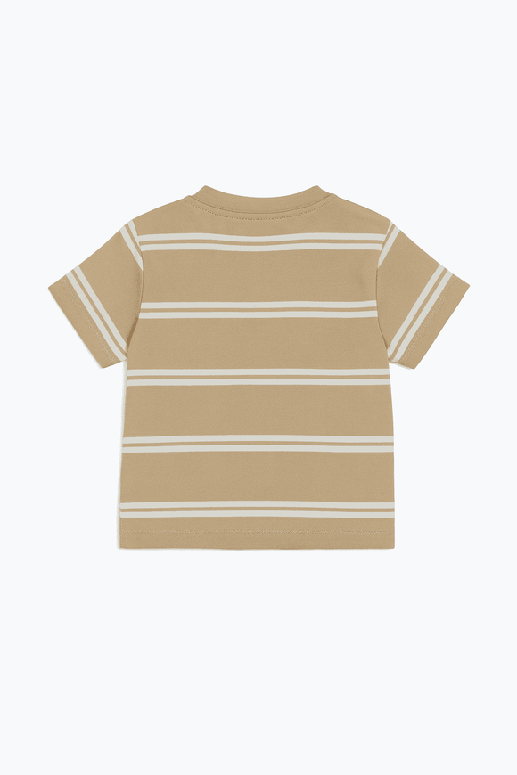 Beige And White Striped Yd Henley Tshirt Nawao.com
