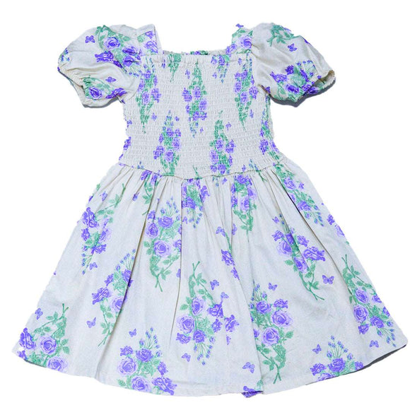 Beige Aop Smocking Dress Nawao.com