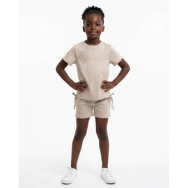 Beige Applique Jacquard Top W  Gathering On Side Beige Nawao.com