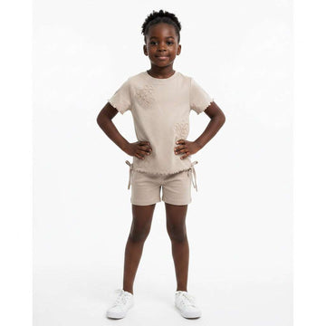 Beige Applique Jacquard Top W  Gathering On Side Beige Nawao.com