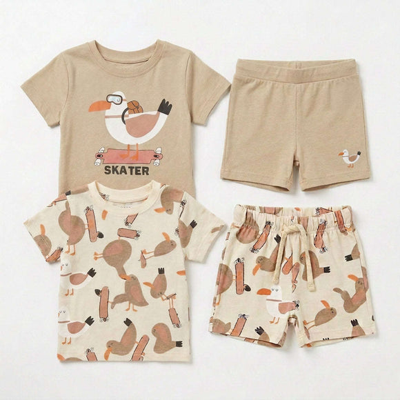 Beige Birds Printed 4 Pack Shorts Pjs Beige Nawao.com