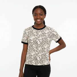 Beige Black Print Rib T Shirts Assorted Nawao.com