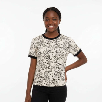 Beige Black Print Rib T Shirts Assorted Nawao.com