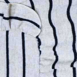 Beige Black Stripes Dress With Frills At Shoulder Nawao.com