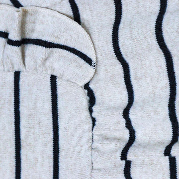 Beige Black Stripes Dress With Frills At Shoulder Nawao.com