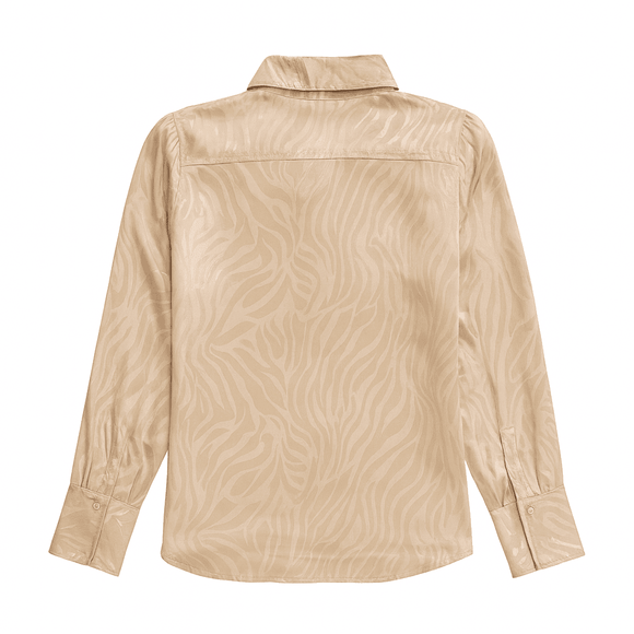 Beige Bow Detail Satin Blouse Nawao.com