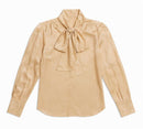 Beige Bow Detail Satin Blouse Nawao.com