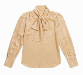 Beige Bow Detail Satin Blouse Nawao.com