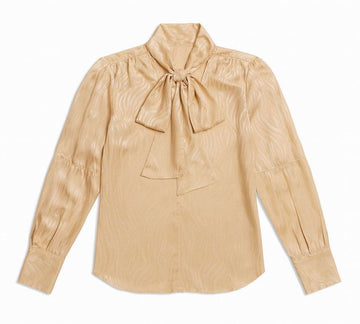 Beige Bow Detail Satin Blouse Nawao.com