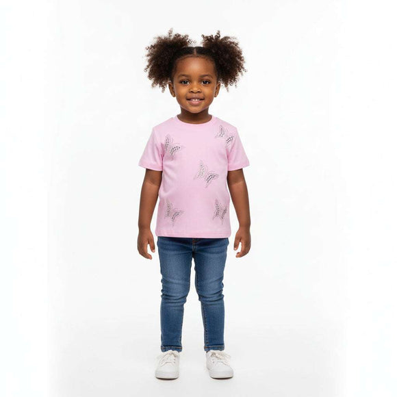 Beige Butterfly Stone Embellishemt H S T Shirt Beige Nawao.com