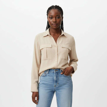 Beige Button Blouse Nawao.com