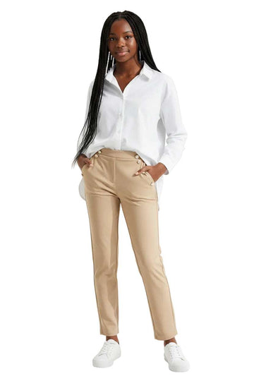 Beige Button Front Pants Beige Nawao.com