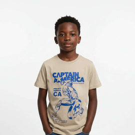 Beige Captain America Short Sleeve Tee With Puff Print Beige Nawao.com