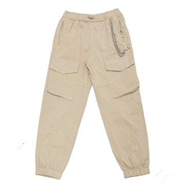 Beige Cargo Pocket With Chain Pants Beige Nawao.com