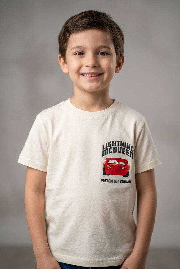 Beige Cars Lightning Mc Queen Short Sleeve T Shirt Beige Nawao.com