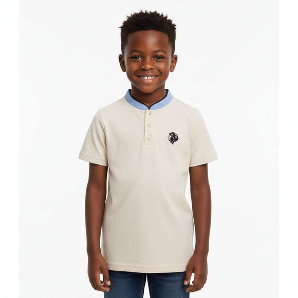 Beige Chamray Mandarin Collor Polo Beige Nawao.com