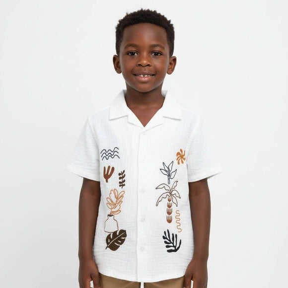 Beige Chese Cloth Embroidery Shirt Beige Nawao.com