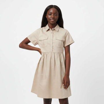 Beige Collared Shirt Dress Nawao.com