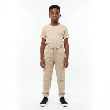 Beige Color Knit Denim Cargo Jogger Beige Nawao.com
