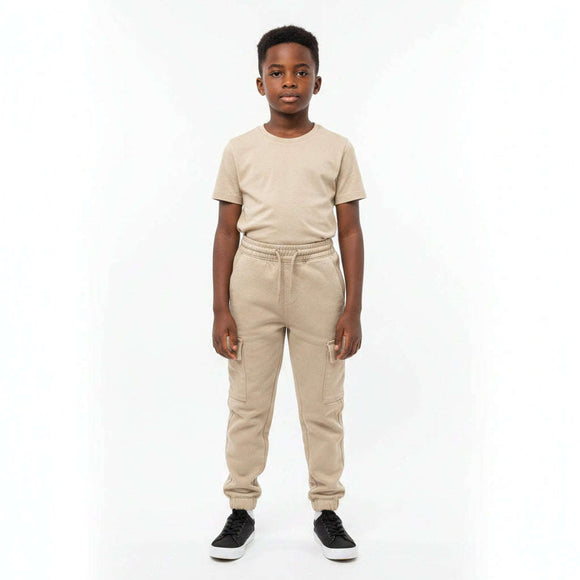 Beige Color Knit Denim Cargo Jogger Beige Nawao.com