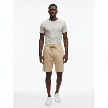 Beige Color Knit Denim Shorts Nawao.com