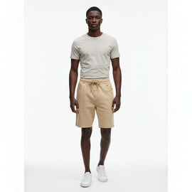 Beige Color Knit Denim Shorts Nawao.com
