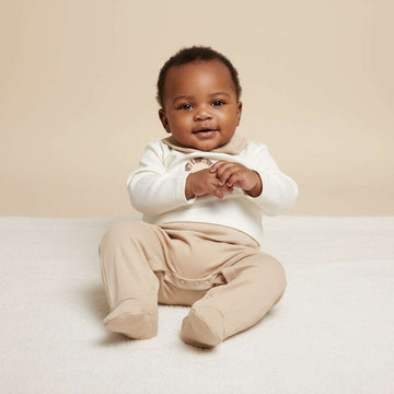 Beige Color Newborn Boy Sleepsuit Beige Nawao.com
