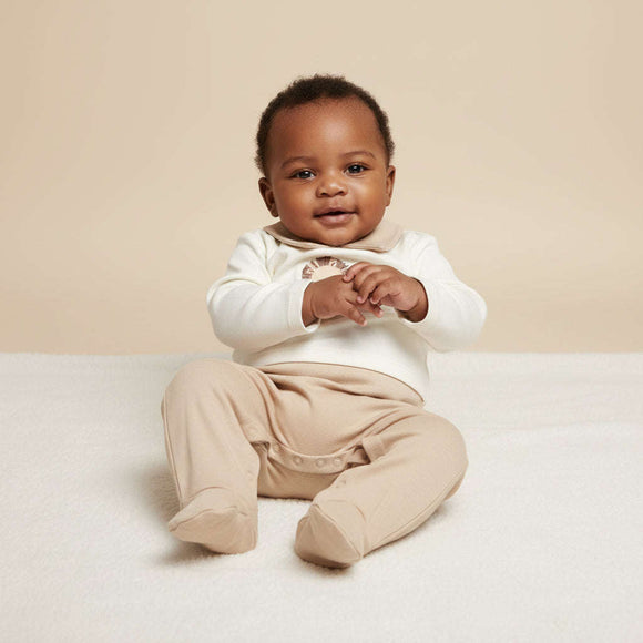 Beige Color Newborn Boy Sleepsuit Beige Nawao.com