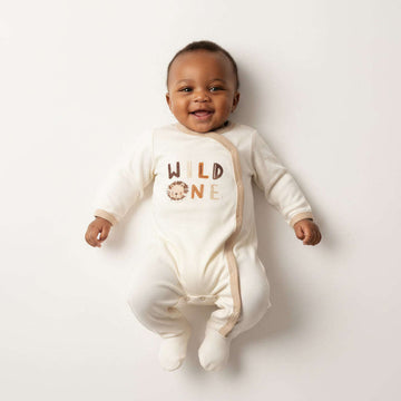 Beige Color Newborn Boy Sleepsuit White Nawao.com