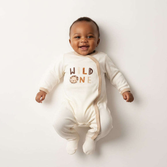 Beige Color Newborn Boy Sleepsuit White Nawao.com