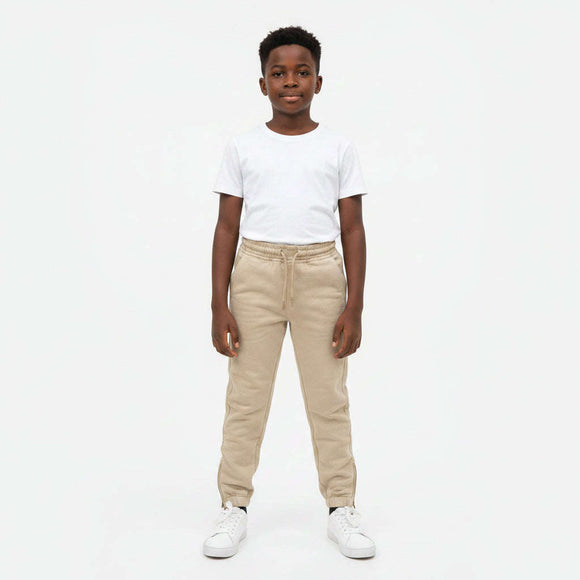 Beige Colored Knit Denim Jogger With Cuff Beige Nawao.com